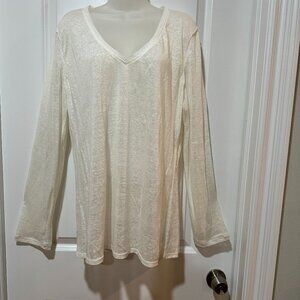 New Banana Republic White Linen Long Sleeve V-Neck T, Size XL (NWOT)